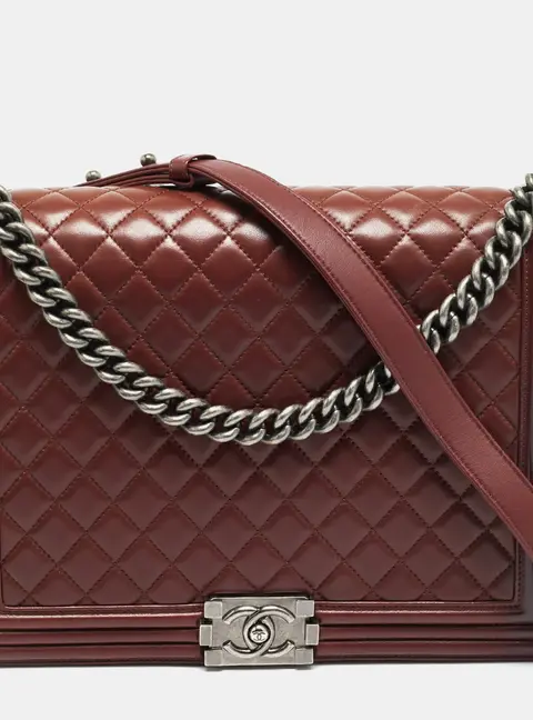 Chanel Boy Large Burgundy Quilted Lambskin Leather Flap Bag