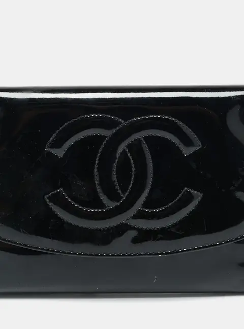 Chanel CC Timeless Black Patent Leather Trifold Wallet