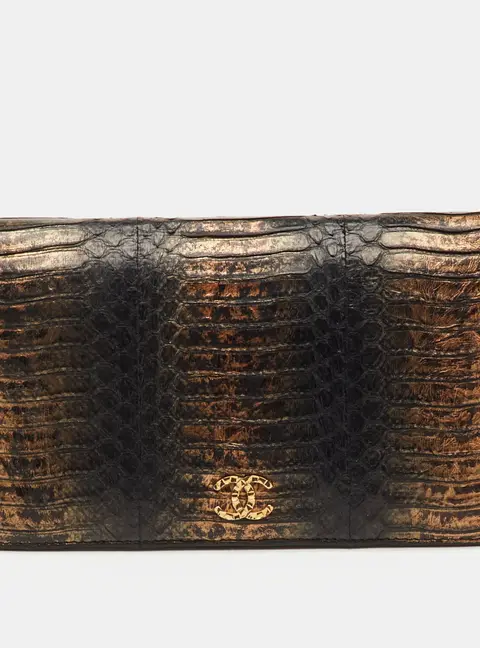 Chanel L Yen Black/Bronze Snakeskin Wallet