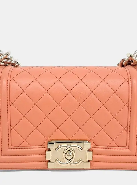 Chanel Boy Small Orange Quilted Leather Shoulder Bag