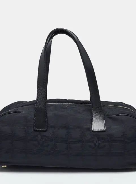 Chanel Travel Ligne Black Printed Nylon Bowler Bag