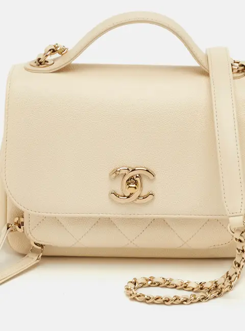 Chanel Business Affinity Small Cream Caviar Leather Flap Bag