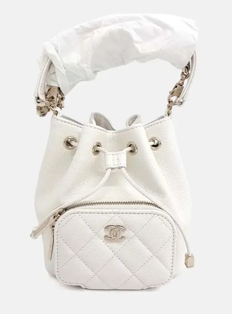 Chanel Business Affinity Mini White Caviar Leather Bucket Bag
