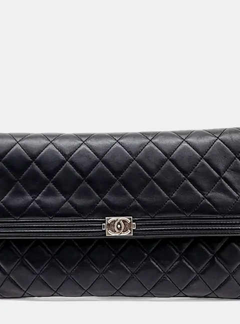 Chanel Boy Black Quilted Caviar Leather Clutch Bag