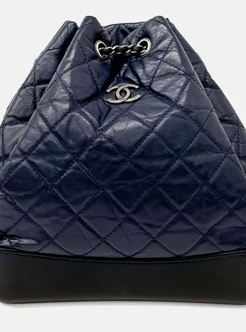 Chanel Gabrielle Medium Navy Blue Aged Calfskin Leather Backpack Bag
