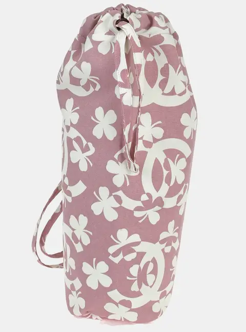 Chanel Beach Series Small Pink White Canvas Drawstring Shoulder Bag
