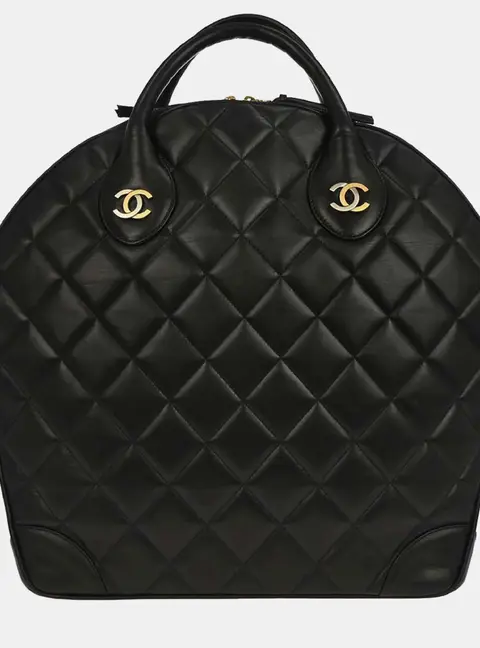 Chanel Bowler Black Lambskin Leather Top Handle Bag