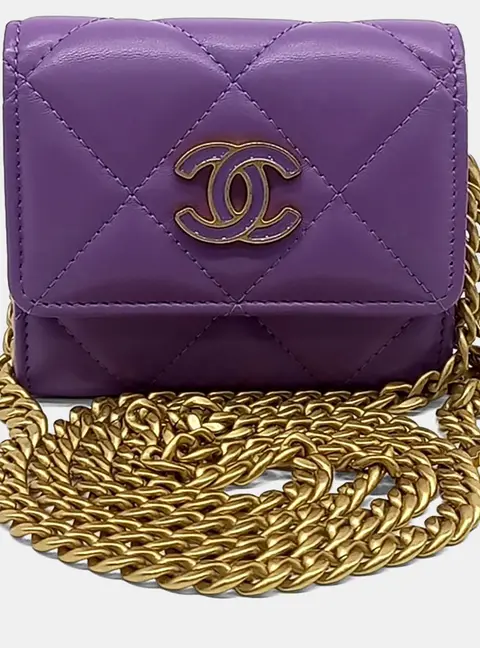 Chanel Flap Wallet On Chain Purple Leather Crossbody Bag