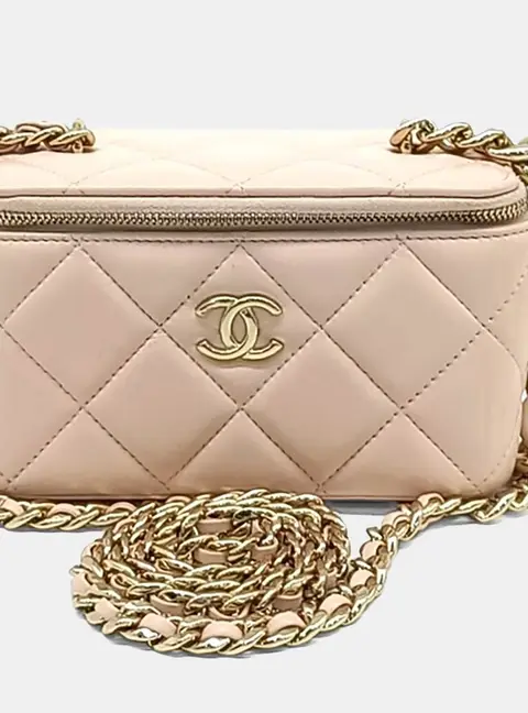 Chanel Vanity Small Pink Quilted Calfskin Leather Crossbody Bag