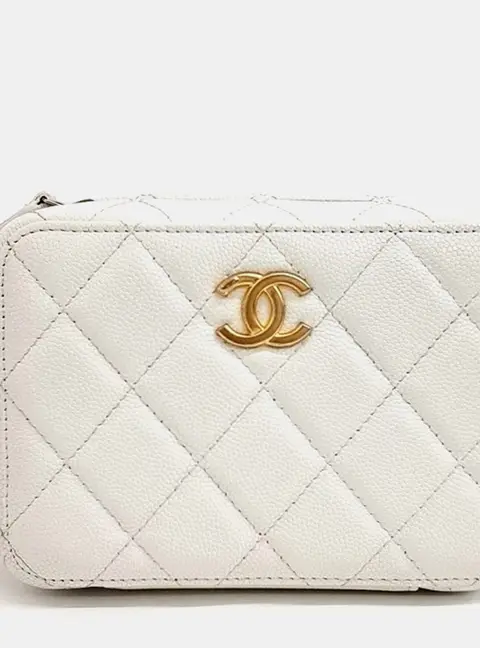 Chanel Vanity AP2858 White Caviar Leather Shoulder Bag