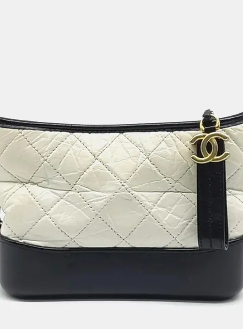Chanel Gabrielle Small Black White Calfskin Leather Hobo Bag