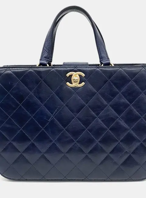 Chanel Navy Blue Leather Tote and Shoulder bag