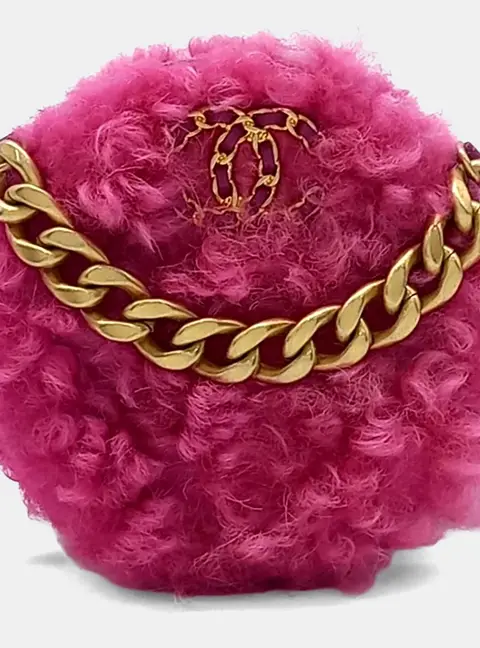 Chanel 19 Mini Round Crossbody Bag Pink Shearling Leather Crossbody Bag