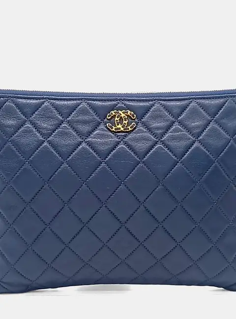 Chanel 19 New Medium Blue Lambskin Leather Clutch Bag