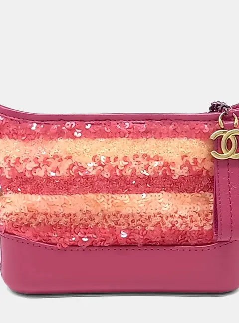 Chanel Gabrielle Small Pink Orange Sequin Calfskin Leather Hobo Bag