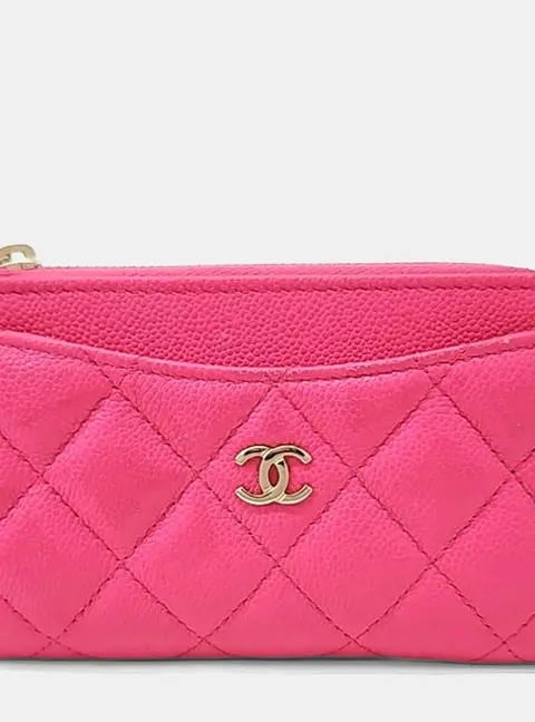 Chanel Quilted Small Pink Caviar Leather Card Holder Bag