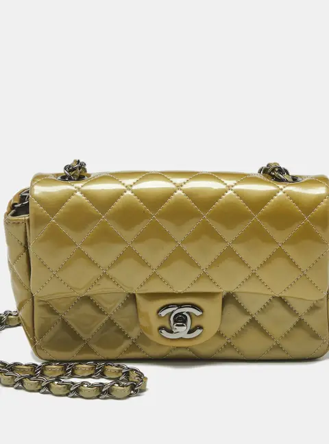Chanel Classic Rectangular Flap Mini Green Quilted Patent Leather Shoulder Bag