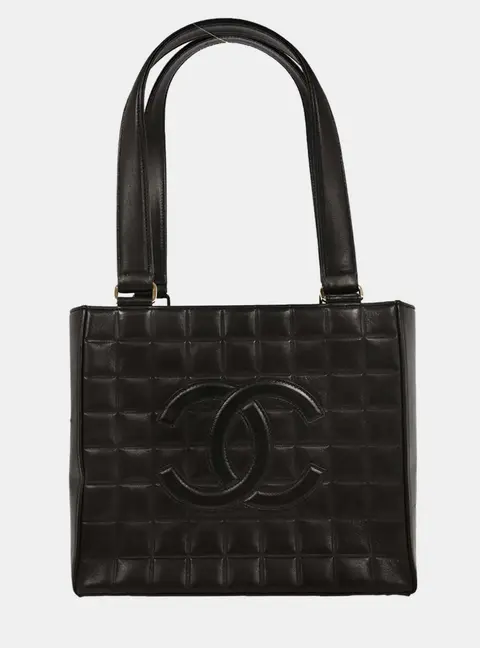 Chanel Black Lambskin Choco Bar Tote Shoulder Bag