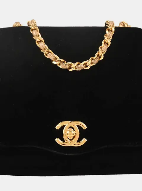 Chanel Turnlock Black Velvet Shoulder Bag