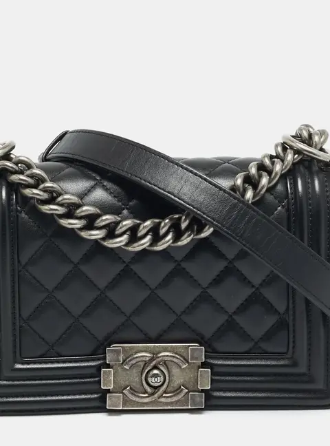 Chanel Boy Small Black Quilted Leather Flap Bag
