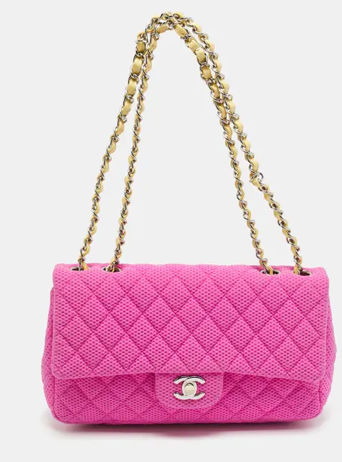 Chanel Classic Single Flap Medium Pink Perforated Quilted Jersey Bag