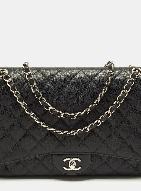 Chanel Classic Single Flap Maxi Black Quilted Caviar Leather Bag