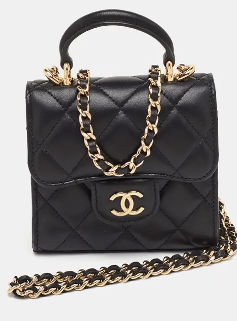 Chanel Extra Mini Black Quilted Leather CC Flap Top Handle Bag