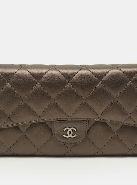 Chanel Classic L Grey Quilted Leather Flap Continental Wallet