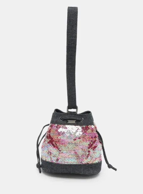 Chanel Blue Multicolor Denim and Sequins Drawstring Bucket Bag