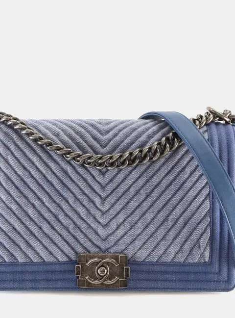 Chanel Large Blue Denim Chevron Boy Bag