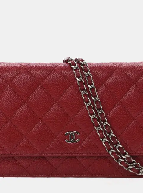 Chanel Quilted Wallet On Chain Red Caviar Leather Shoulder Bag