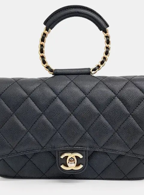 Chanel WOC Mini Black Caviar Leather Top Handle Bag