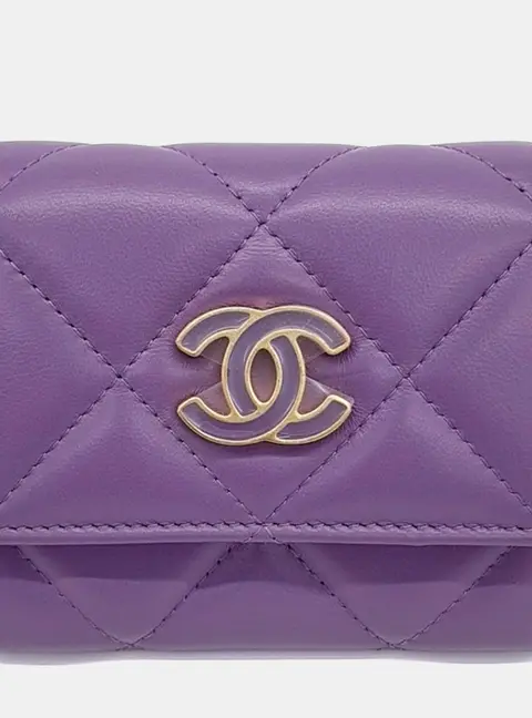 Chanel 19 Small Purple Lambskin Leather Wallet Bag