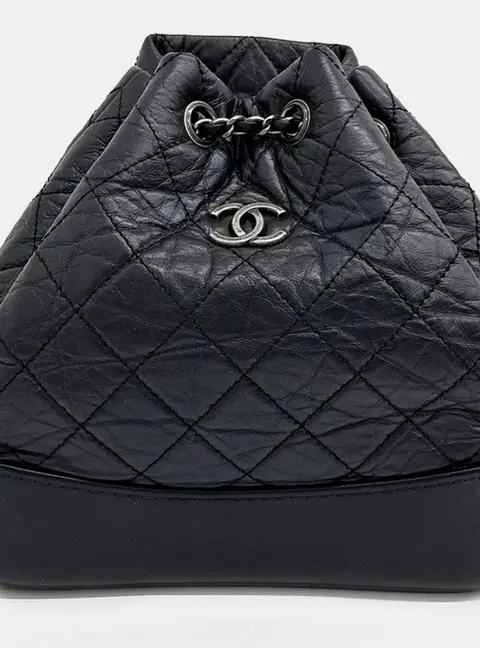 Chanel Gabrielle Small Black Aged Calfskin Leather Backpack Bag