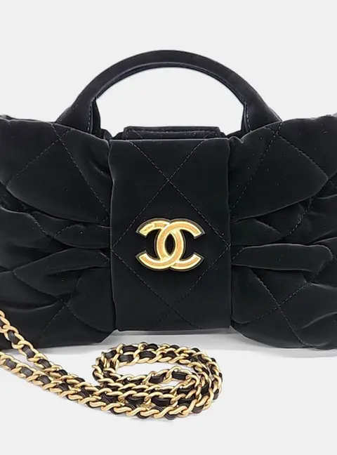 Chanel Bow Mini Black Velvet Top Handle Bag