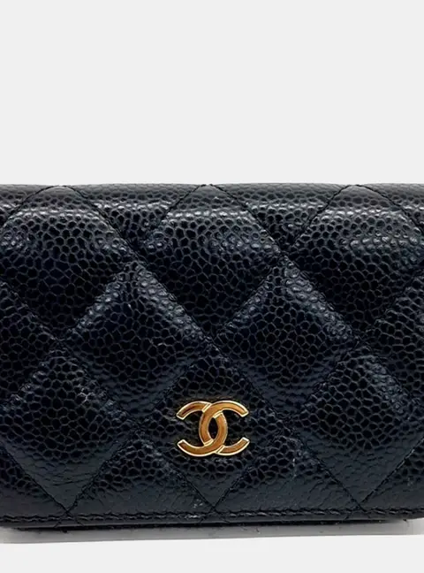 Chanel Card Holder Black Caviar Leather Wallet Bag