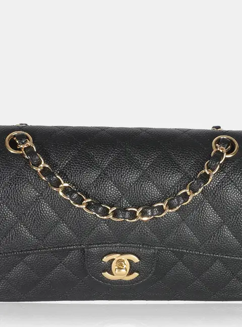 Chanel Classic Quilted Double Flap Small Black Caviar Leather Shoulder Bag