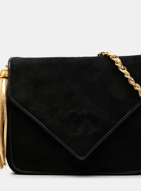 Chanel CC Tassel Black Suede Crossbody Bag