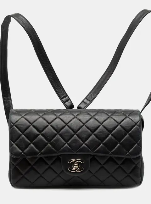 Chanel Medium Black Quilted Lambskin Leather Flap Backpack