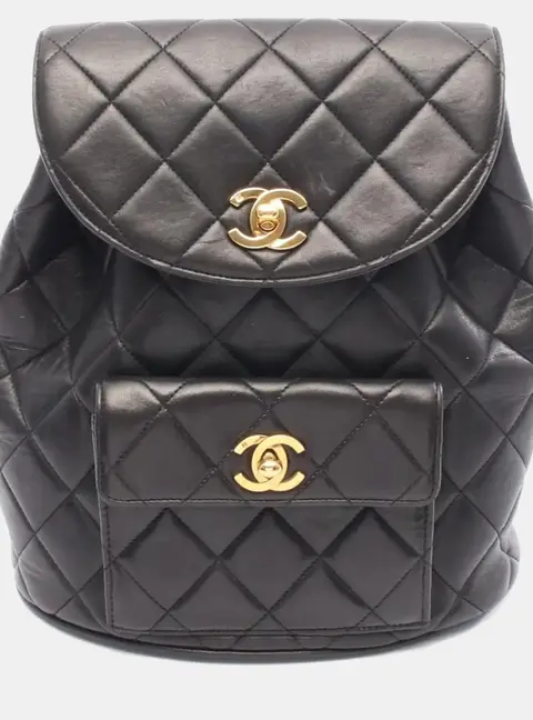 Chanel Matelasse Black Lambskin Leather Backpack Bag