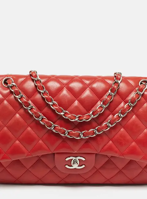 Chanel Classic Double Flap Jumbo Red Quilted Leather Bag