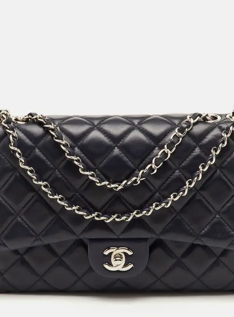 Chanel Navy Blue Quilted Leather CC Triple Compartment Flap Bag