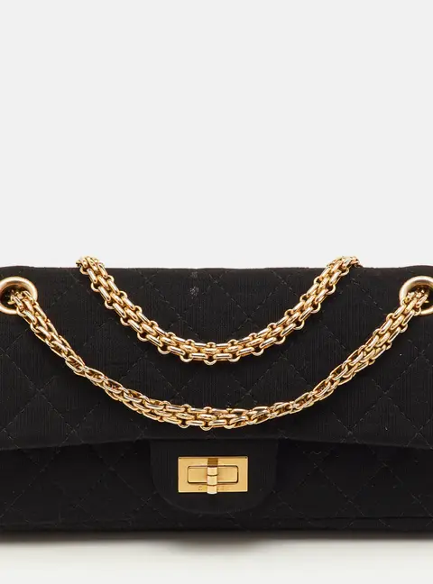 Chanel Reissue 2.55 Classic 225 Black Quilted Canvas Double Flap Bag