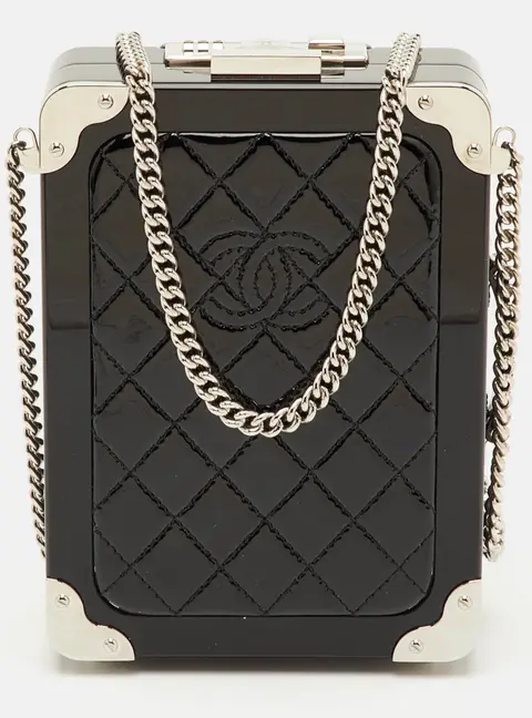 Chanel Evening In The Air Mini Black Patent Leather Trolley Minaudi&egrave;re Crossbody Bag