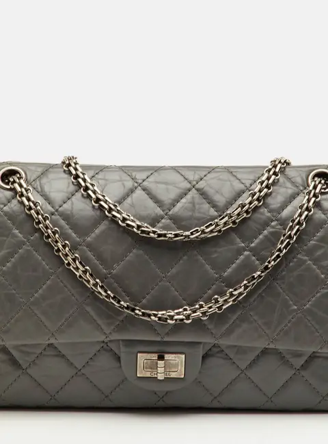 Chanel Reissue 2.55 Classic 226 Grey Quilted Aged Leather Double Flap Bag