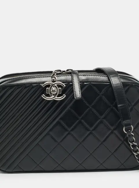 Chanel Coco Boy Large Black Quilted Leather Camera Case Bag