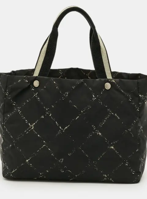 Chanel Travel Line Black Quilted Print Nylon Tote