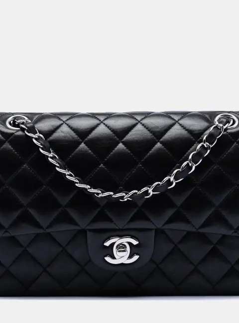 Chanel Classic Medium Black Lambskin Leather Double Flap Bag