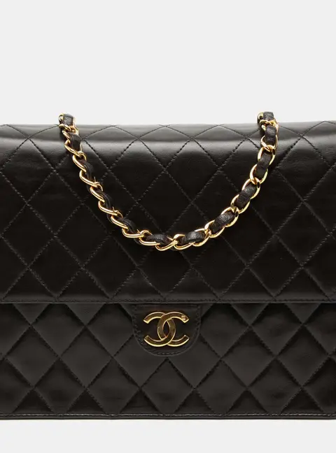 Chanel Classic Medium Flap Bag Black Lambskin Leather Shoulder Bag