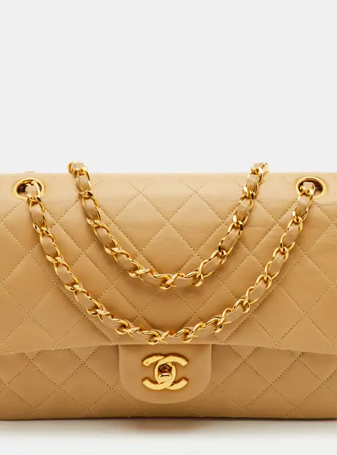 Chanel Classic Medium Beige Quilted Leather Double Flap Bag